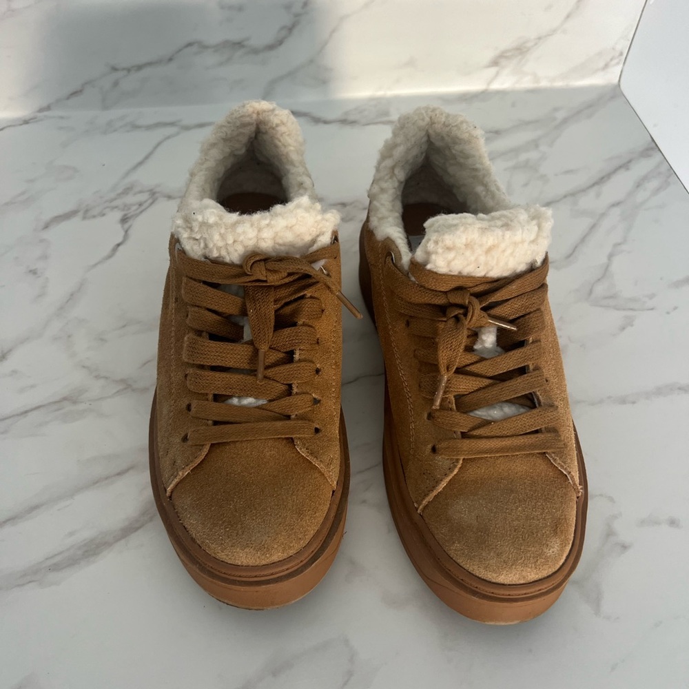 Steve Madden Tan Suede Sneakers with Shearling Lining